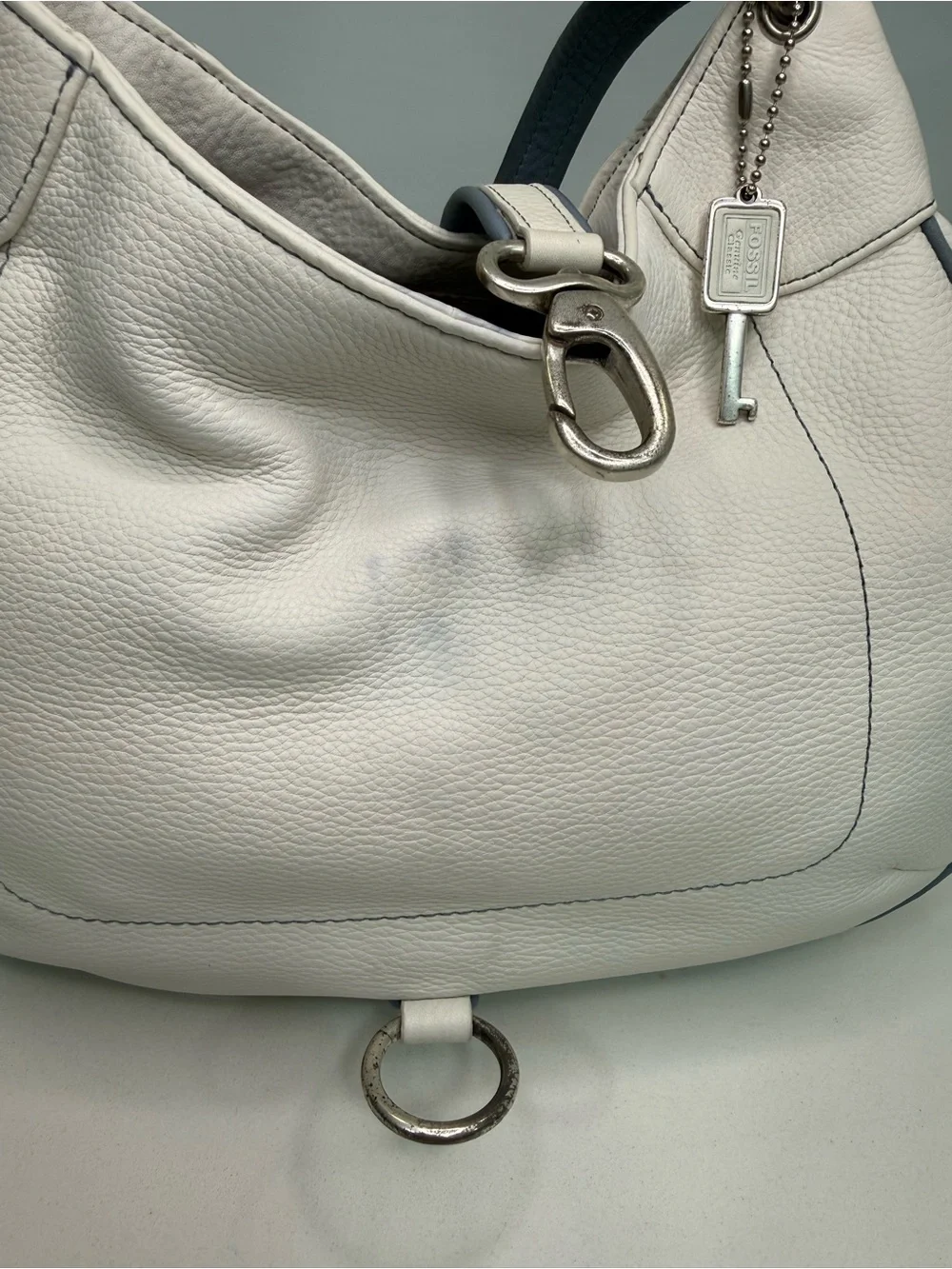 Vintage Fossil White Leather Hobo Shoulder Bag Y2K